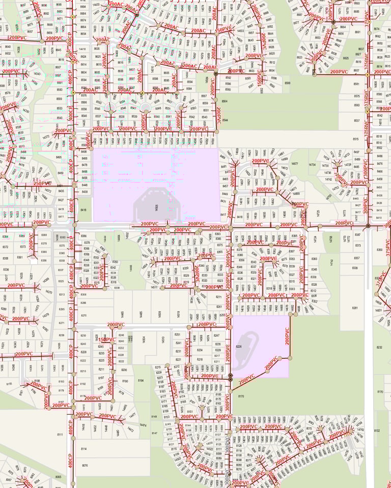 An image showing a utility map of a regions sewer utilities.
