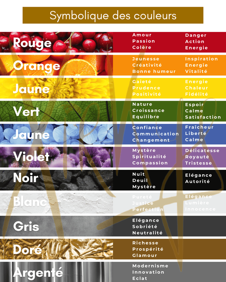 Grille de symbolique des couleurs pour un article de blog Xirkys artiste plasticienne