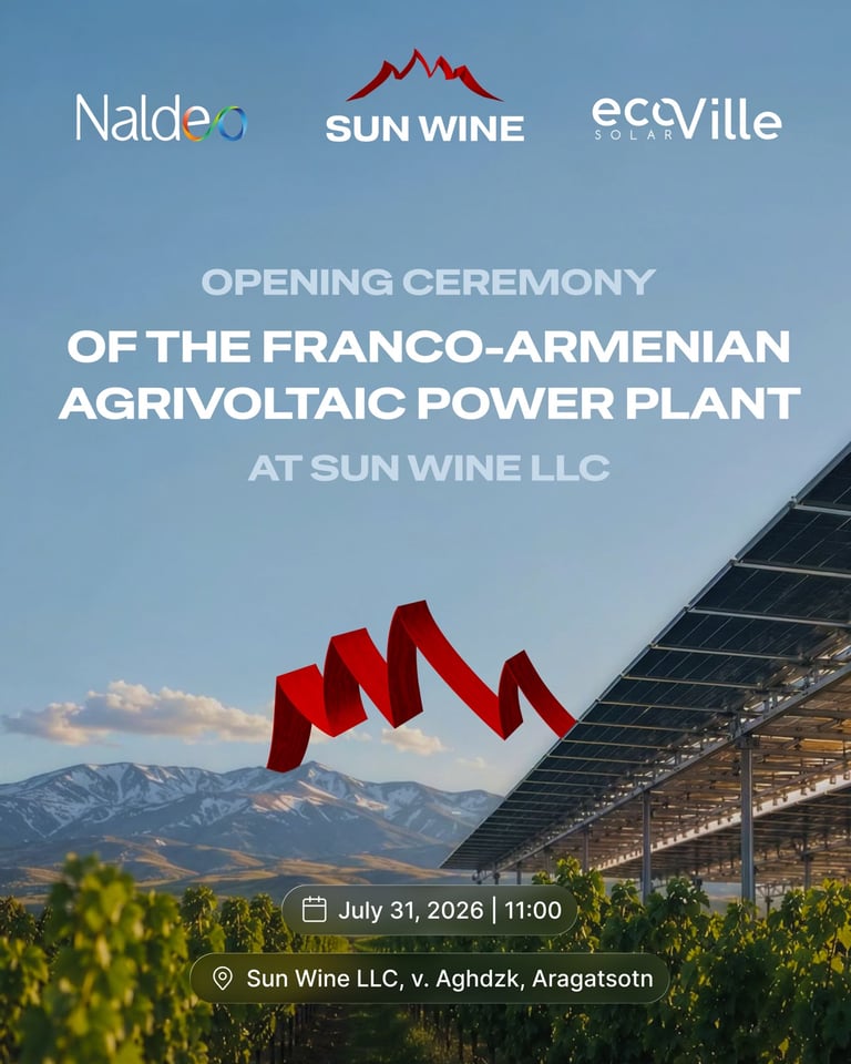 Opening ceremony announcement for the Franco-Armenian agrivoltaic power plant at Sun Wine LLC vineyard.