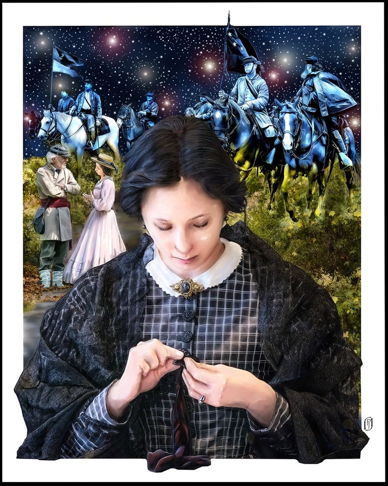 Digital painting of woman remembering the past