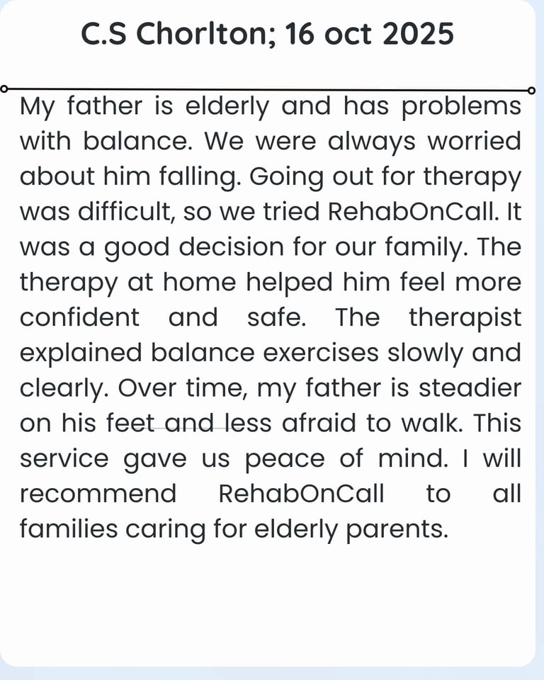 review from patient about their elderly rehab