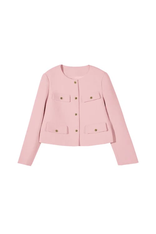 pink cropped tweed blazer jacket