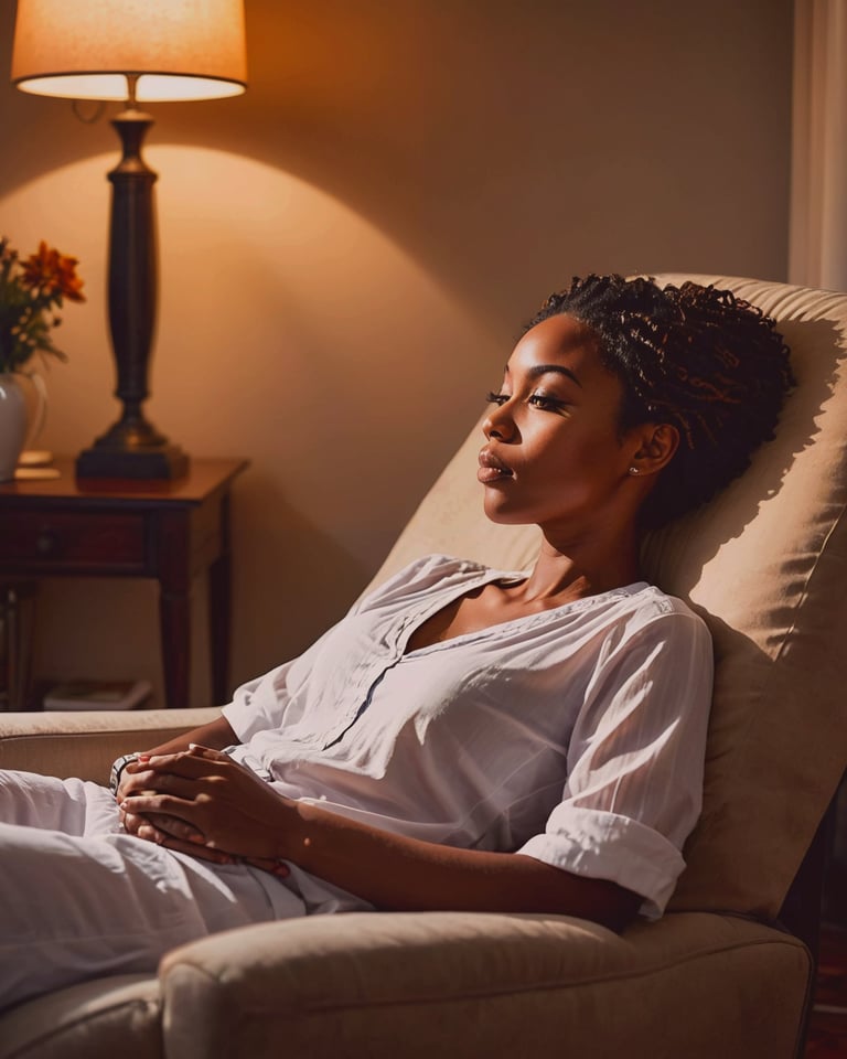 a woman focusing on her career goals through use of guided meditation.