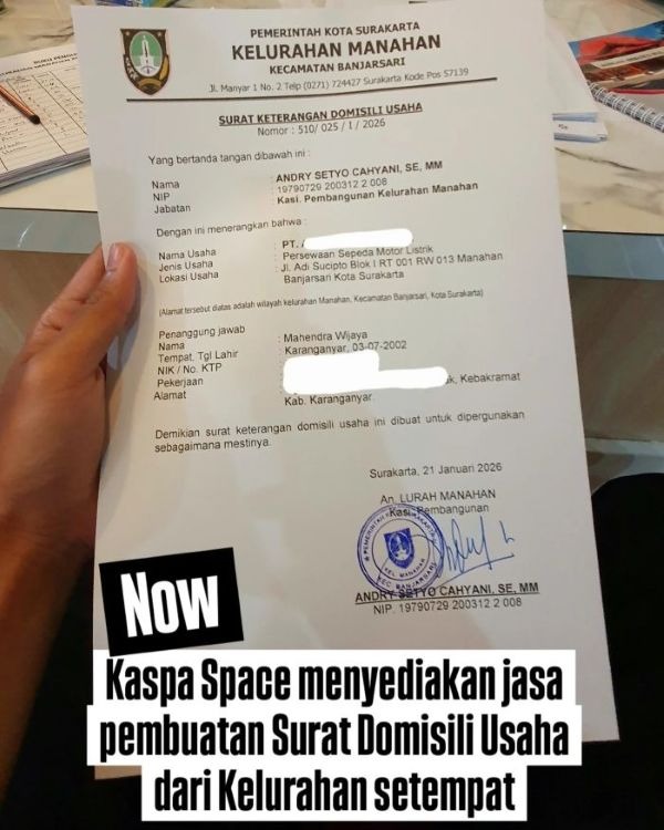 Surat Keterangan Domisili Usaha Dari Kelurahan Setempat