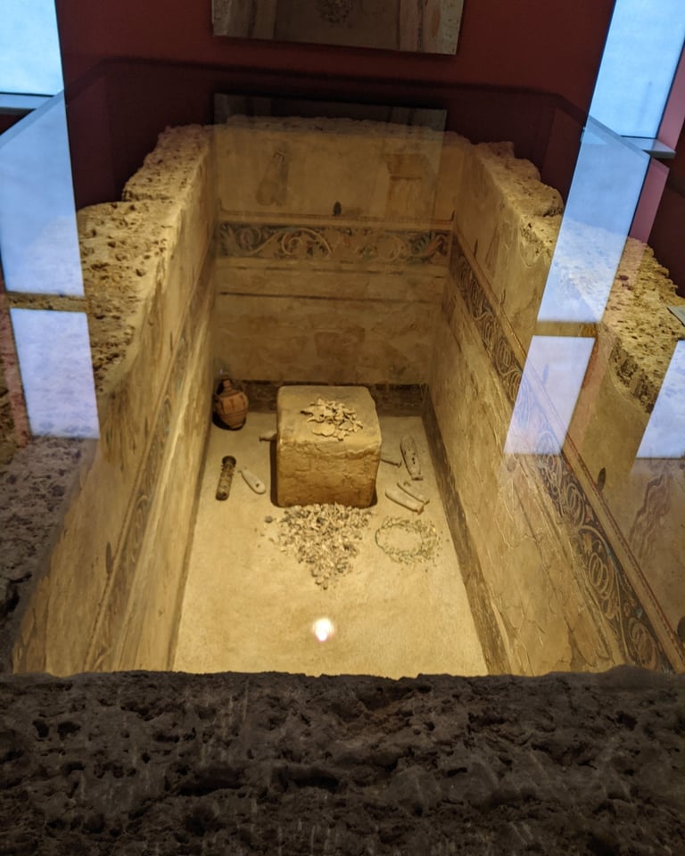 a grave site at the Archaeological musem of Thessaloniki in Greece