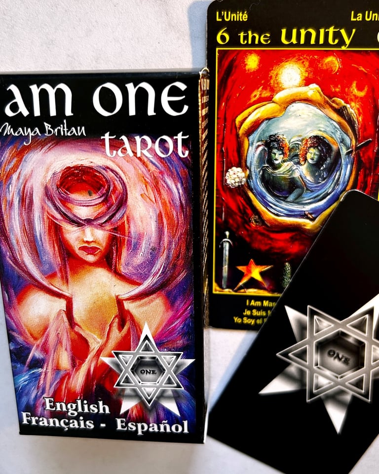 I Am One tarot deck English Francais Espanol 6 unity tarot card and back star logo