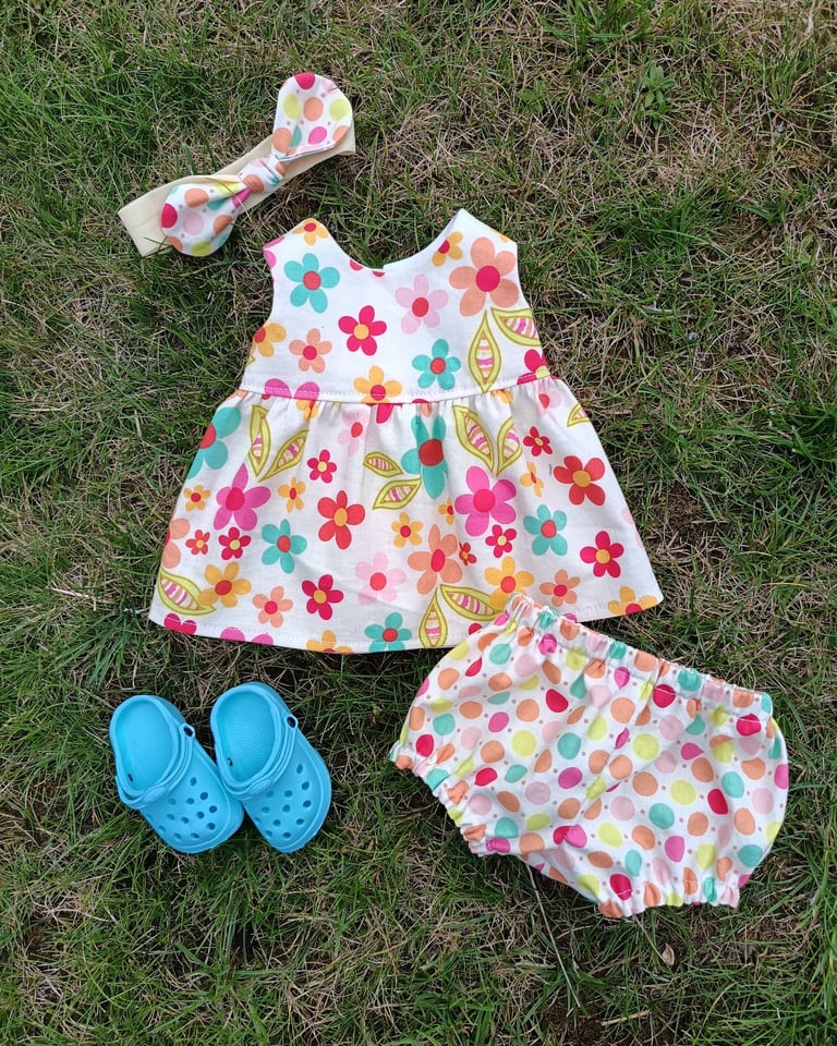 Wollyonline BD1624 view A dress and view E bloomers with matching hair bow