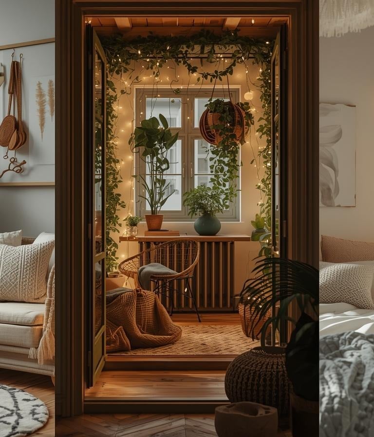 Collection of cozy wellness spaces including indoor, balcony, and spare room retreats.