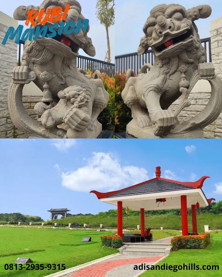 Kavling makam Rubi Mansion San Diego Hills dengan gazebo dan taman tertata rapi
