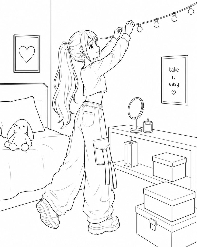 Cute fantasy girls coloring page for kids