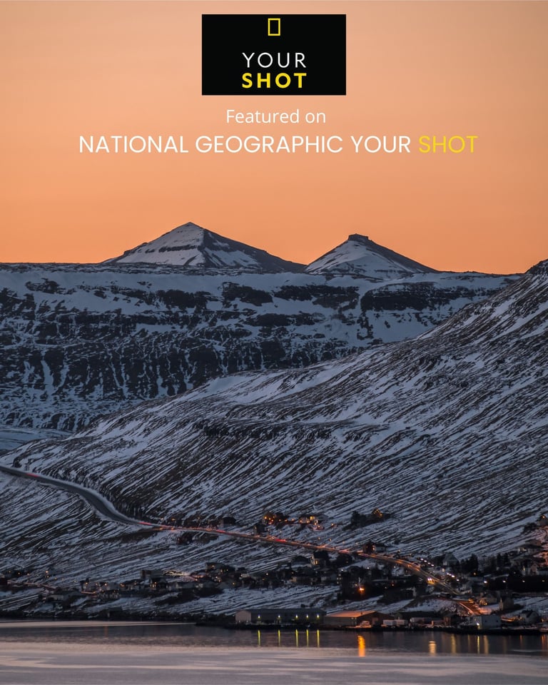 NatGeo Your Shot feat. by Bogi Olsen: Snow-covered Seldarfjarður, Faroe Islands.