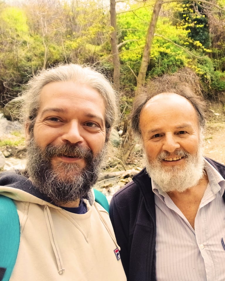 Medical herbalist Emmanuil Manos (left) and Panayiotis Giannakoulas (right) at Drakeia village,
