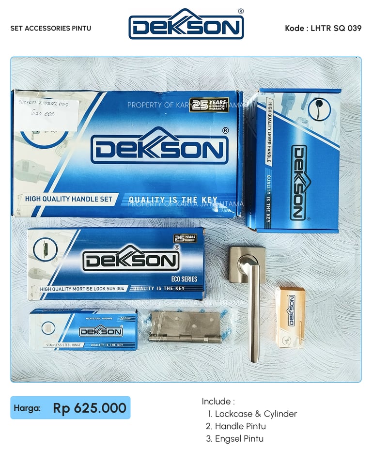 Set handle pintu, engsel, lock case merk Dekkson