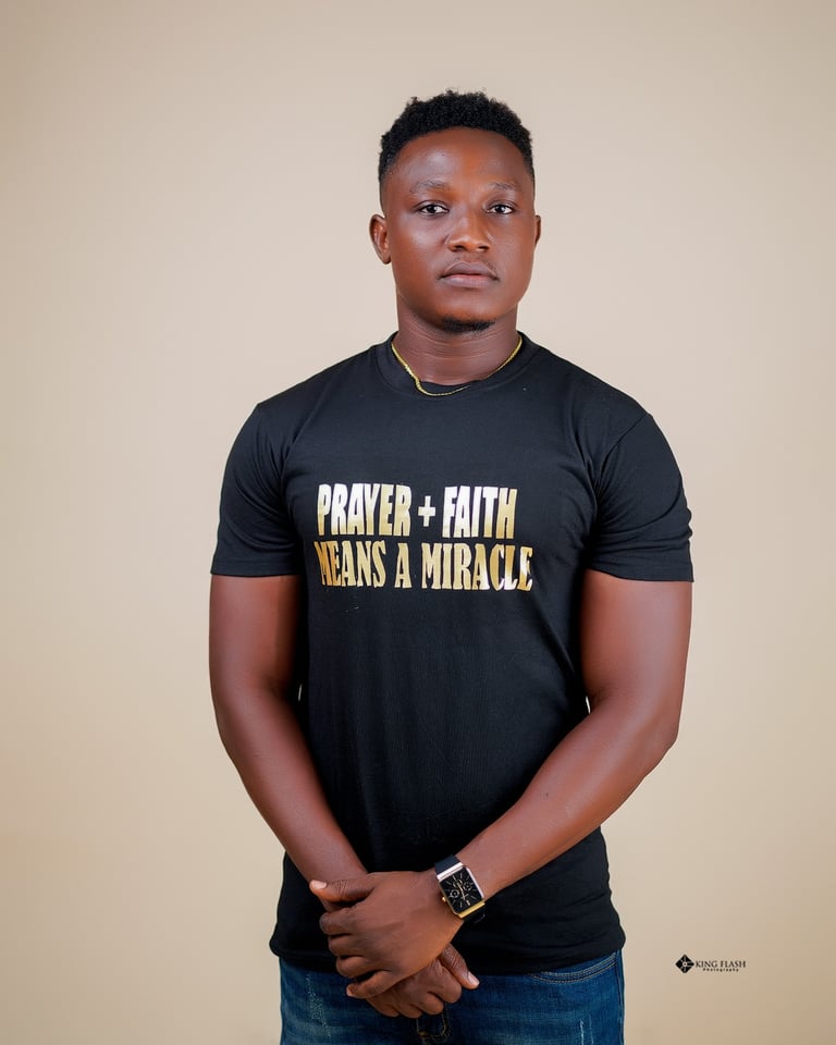 "Prayer+Faith means a miracle" Christian T-shirt. Gold letters on blackCotton