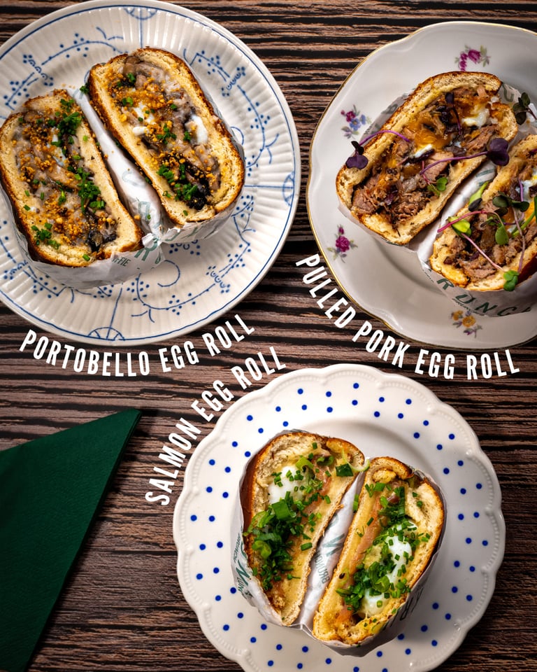 Egg rolls bij Krunch Gent: Portobello, Pulled Pork en Salmon Egg Roll