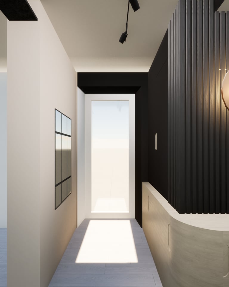 mage après transformation de l'espace d'entrée avec un mobilier sur mesure noir et bois