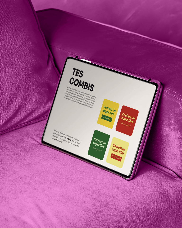 IPad présentant la page "Tes Combis" couleur du Brand Starter