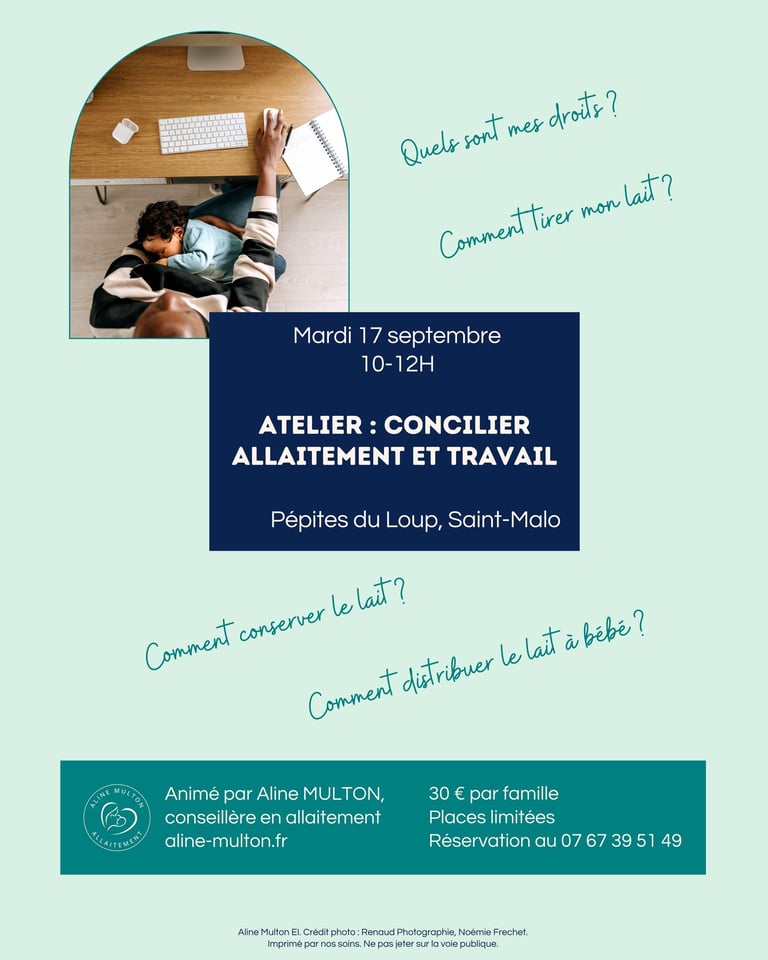 Affiche de l'atelier concilier allaitement et travail