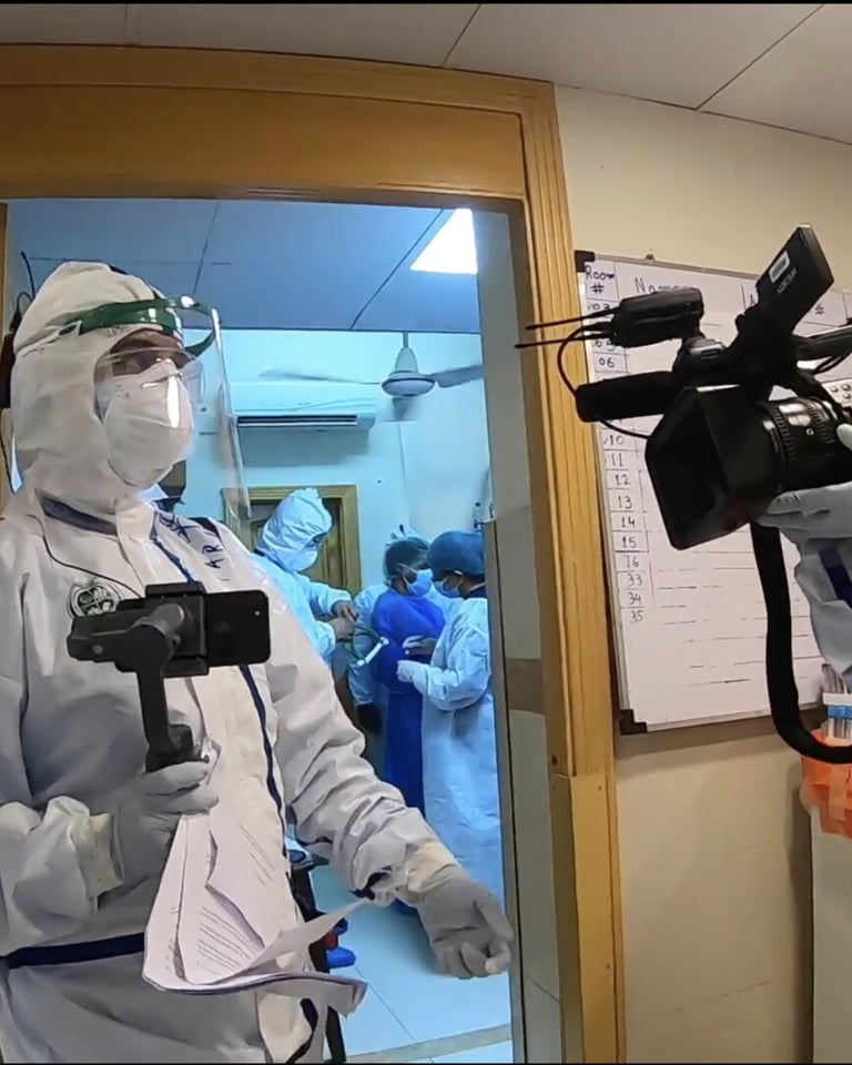 Musa Yawari shooting the documentary, "Inside Covid ICU" during covid 19 pandemic. 