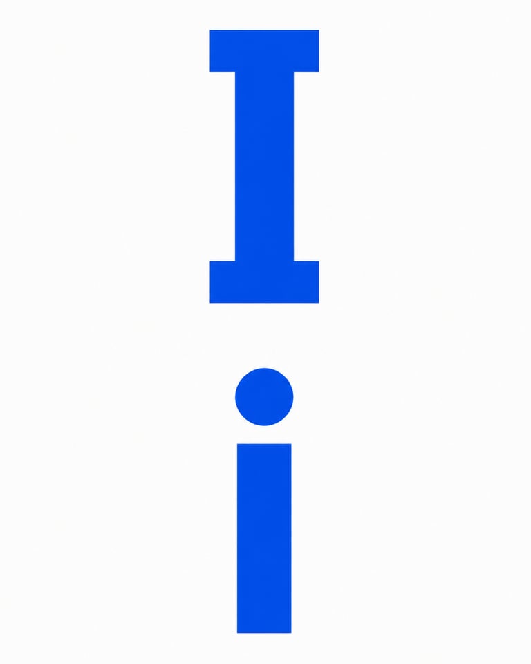 Uppercase serif and lowercase sans-serif blue letter I typography on a white background.