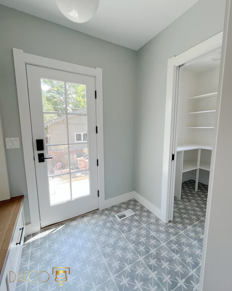 mud roon painted Benjamin Moore CC-700 Smoky Green - DAECO PAINTING