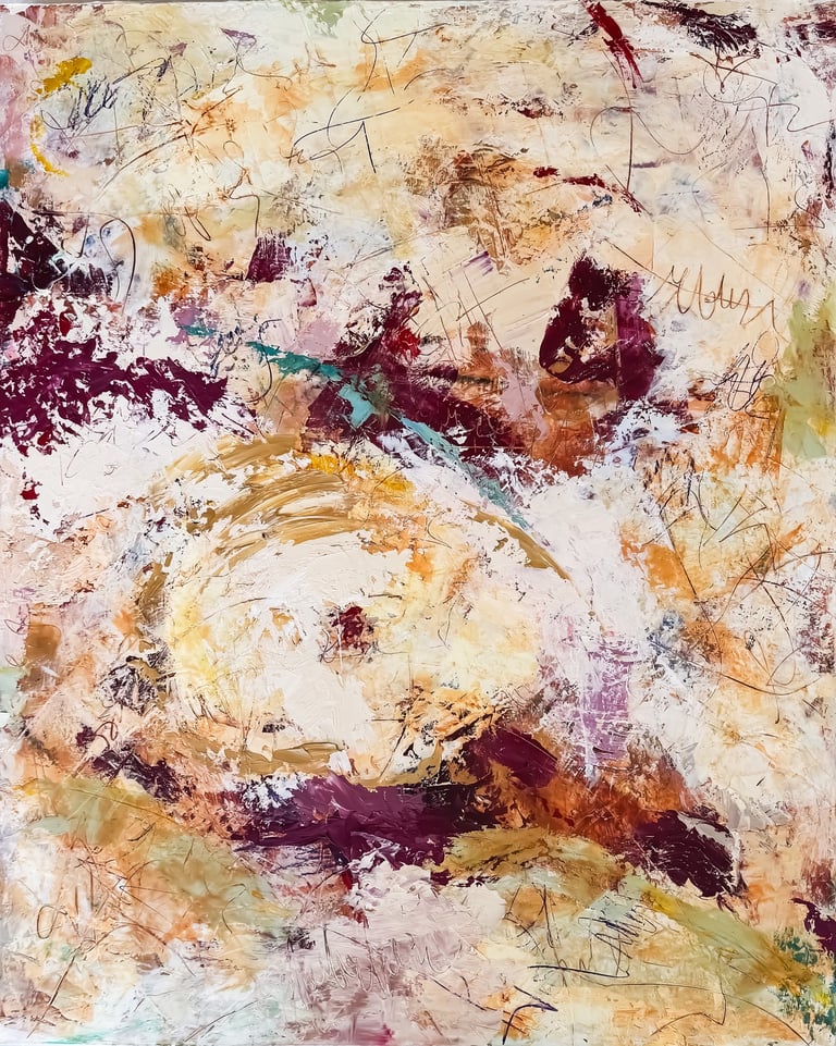 swirling vortex in earth colors, oil and cold wax painting