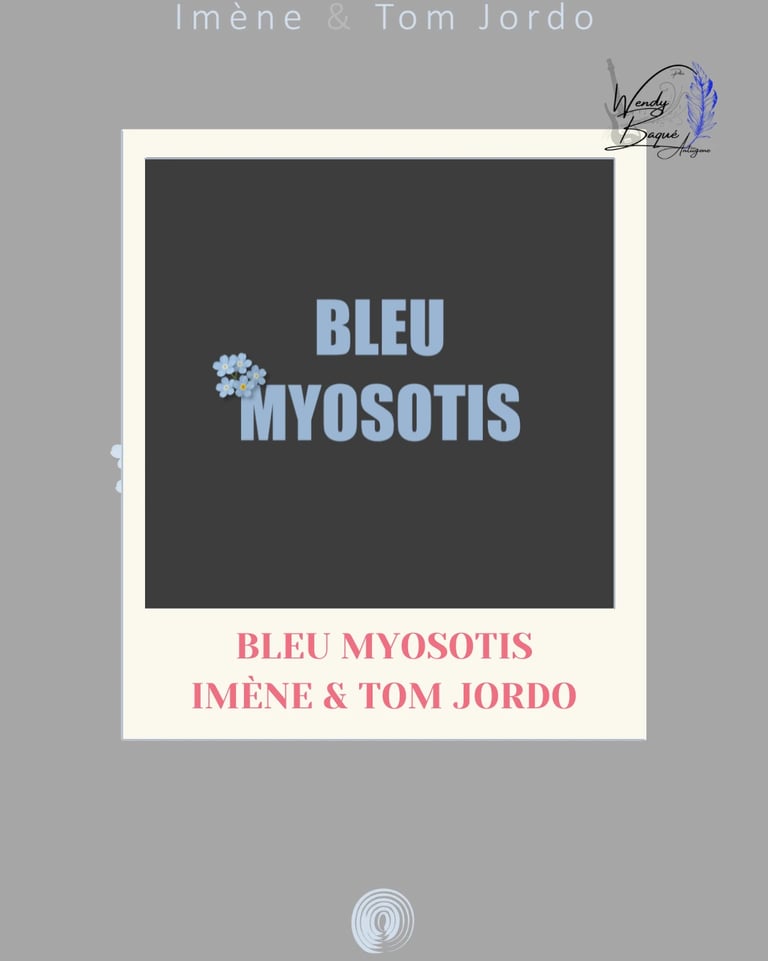 Visuel pour la chronique du roman "Bleu Myosotis" d'Imène et Tom Jordo.