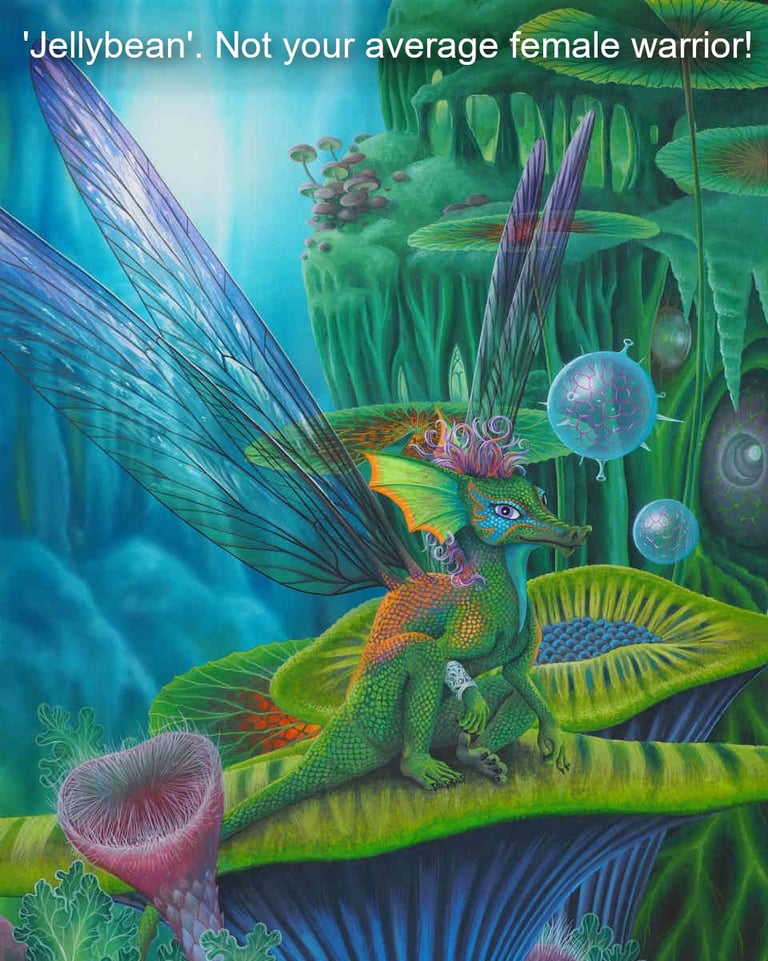 Colorful bug dragon in her cave home