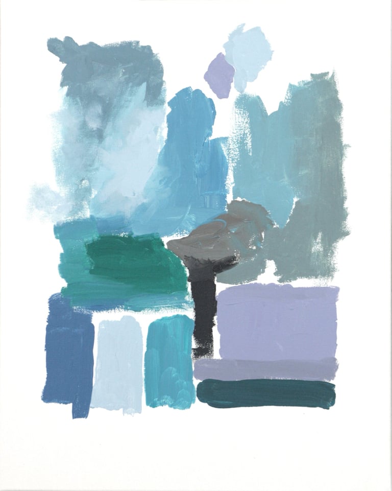 Intuitive painting with blue, grey, and purple