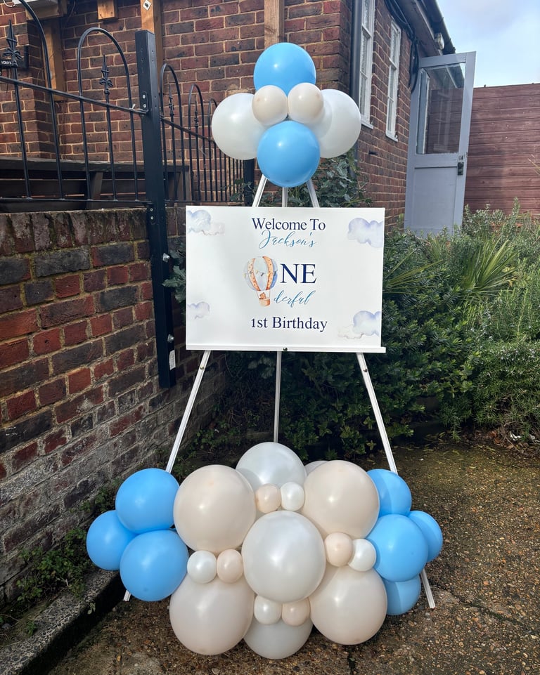 Welcome easel hire with balloons Sussex Surrey Kent