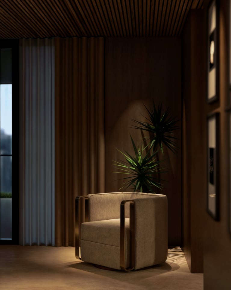 Bespoke armchair nook in Dubai villa corridor