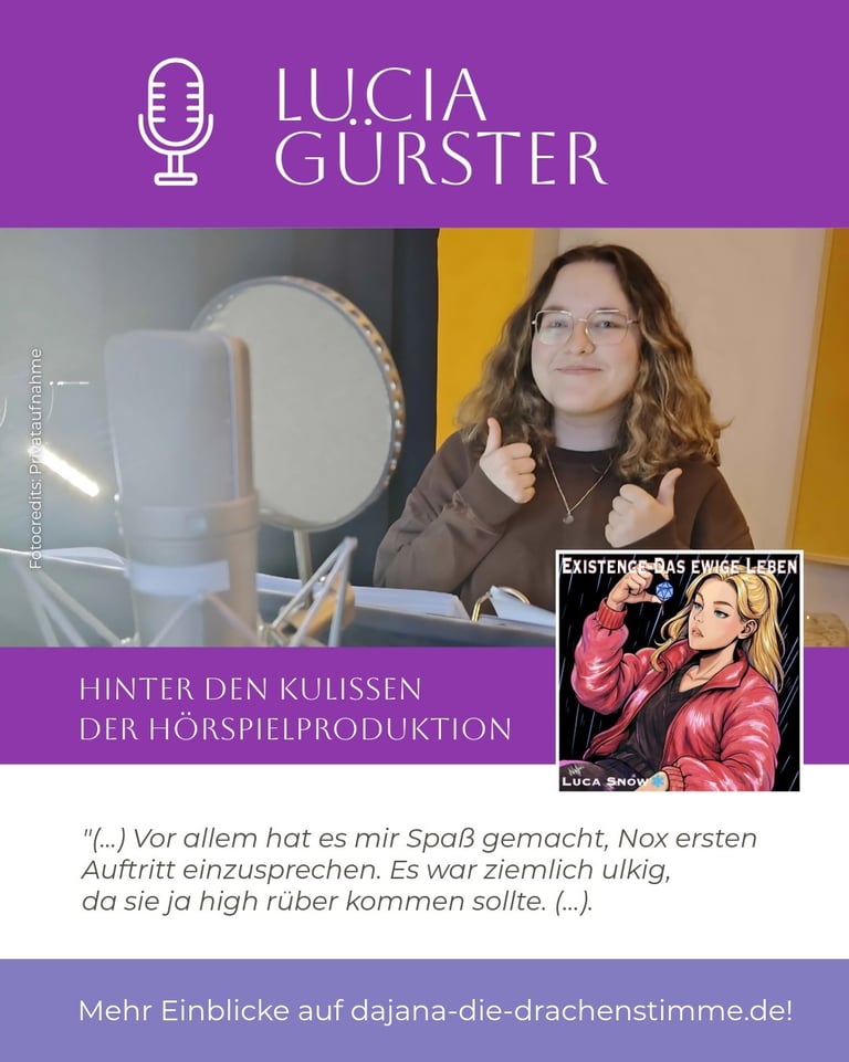 Lucia Gürster spricht im Hörspiel "Existence - Das ewige Leben" von Luca Snow