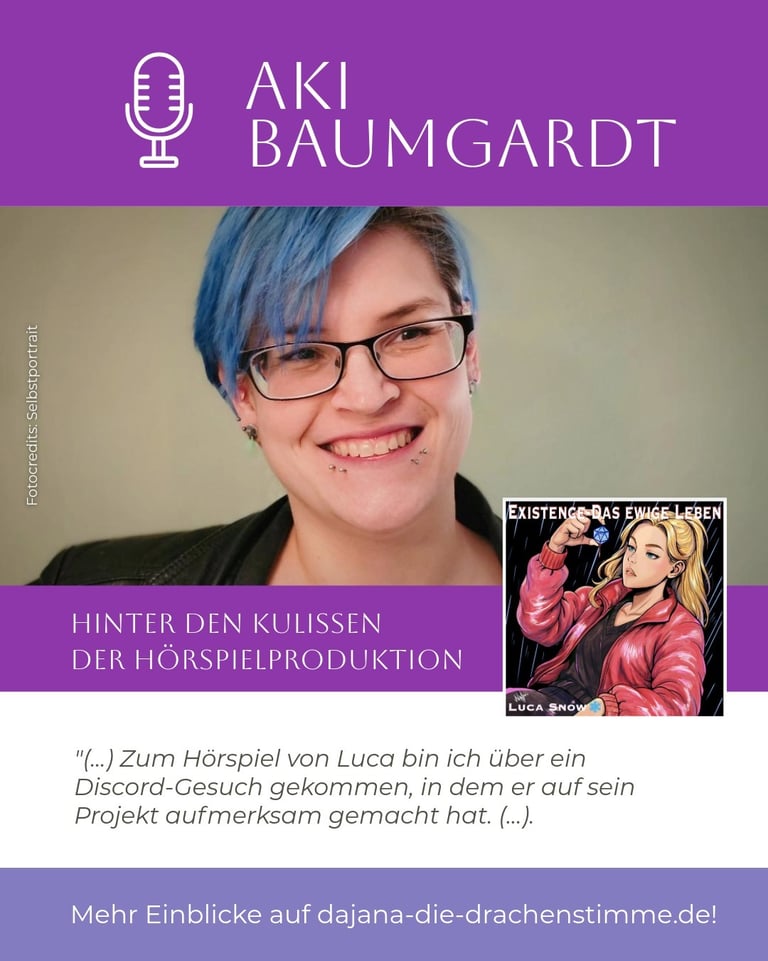 Aki Baumgardt spricht im Hörspiel "Existence - Das ewige Leben" von Luca Snow