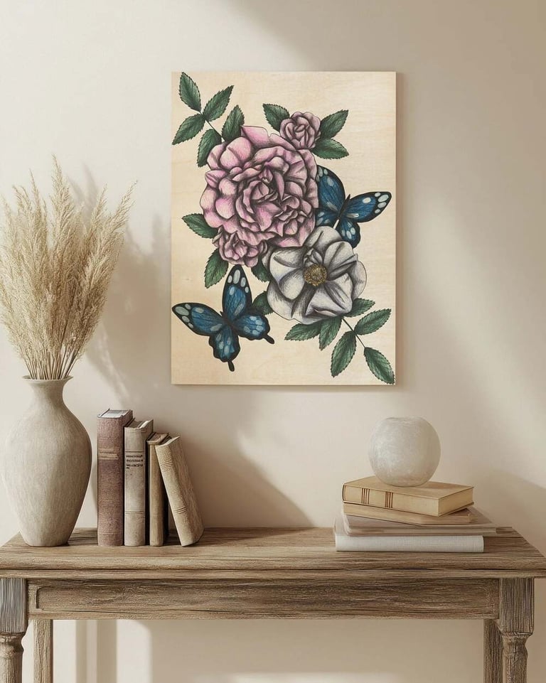 Floral Illustration Wall Art in a Living Room