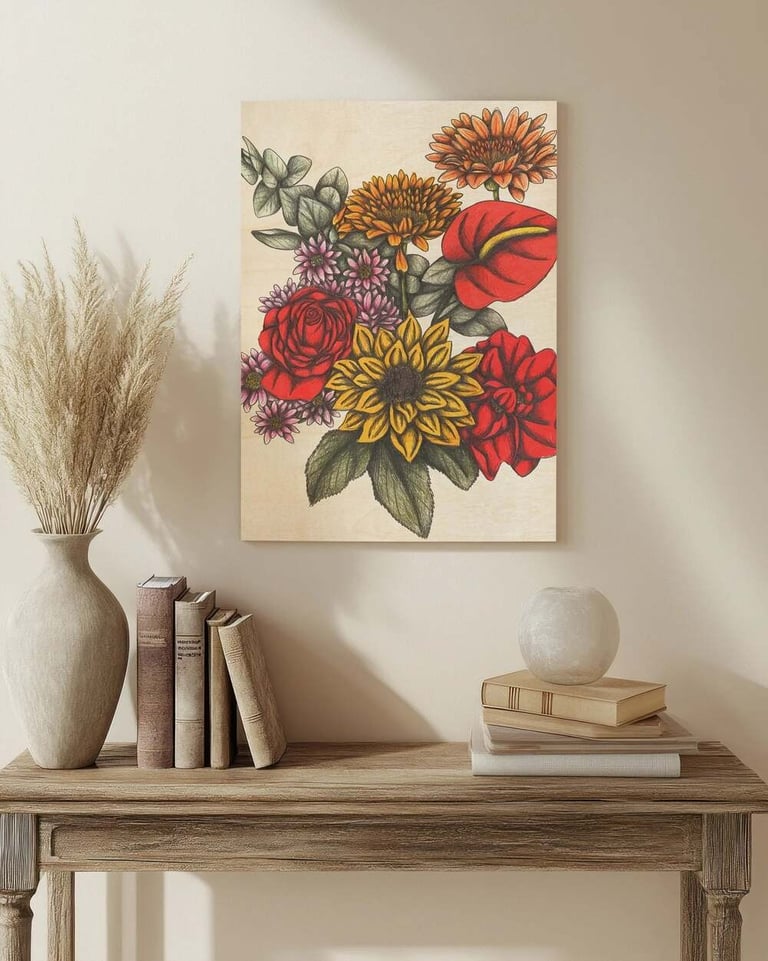Floral Illustration Wall Art in a Living Room