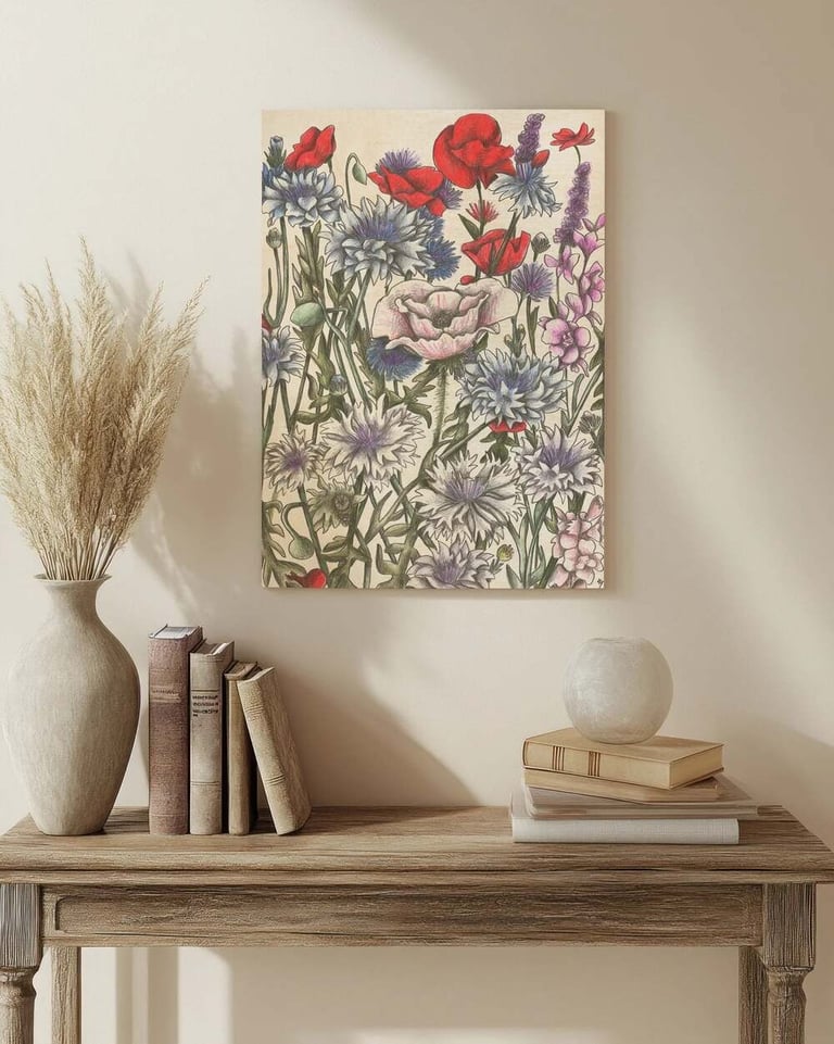 Floral Illustration Wall Art in a Living Room