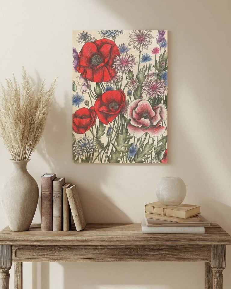 Floral Illustration Wall Art in a Living Room
