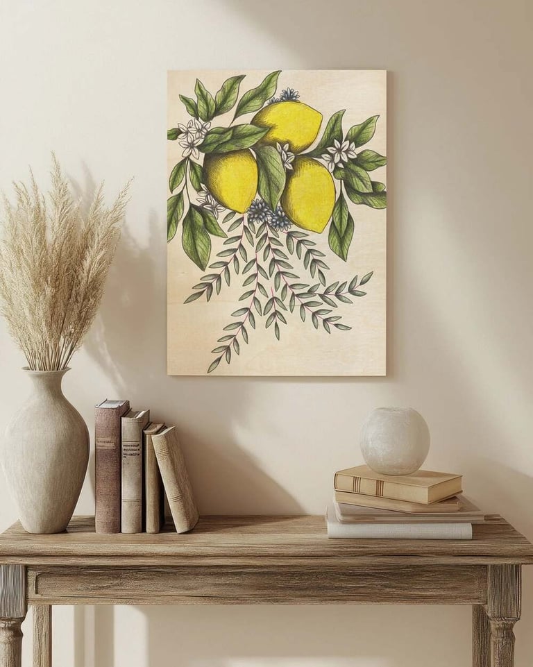 Fruit Illustration Wall Art in a Living Room