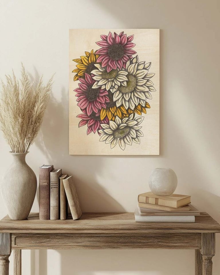 Floral Illustration Wall Art in a Living Room