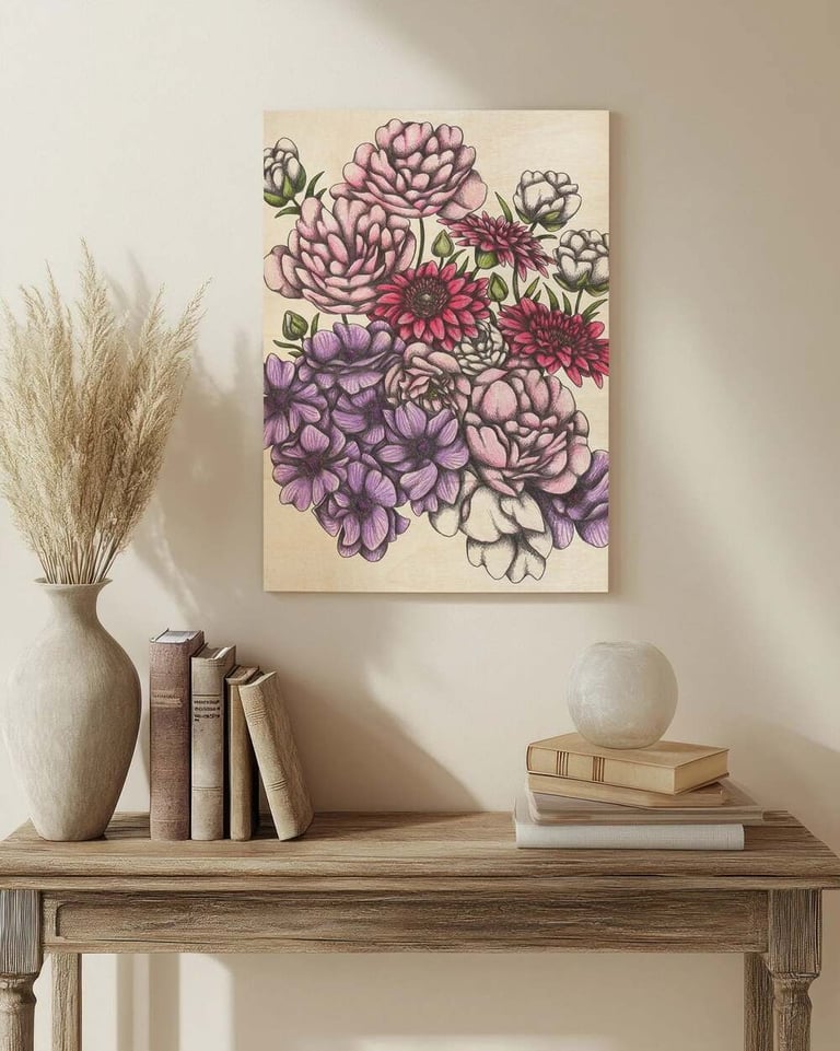 Floral Illustration Wall Art in a Living Room