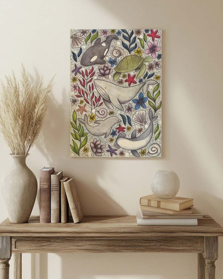 Animal Illustration Wall Art in a Living Room