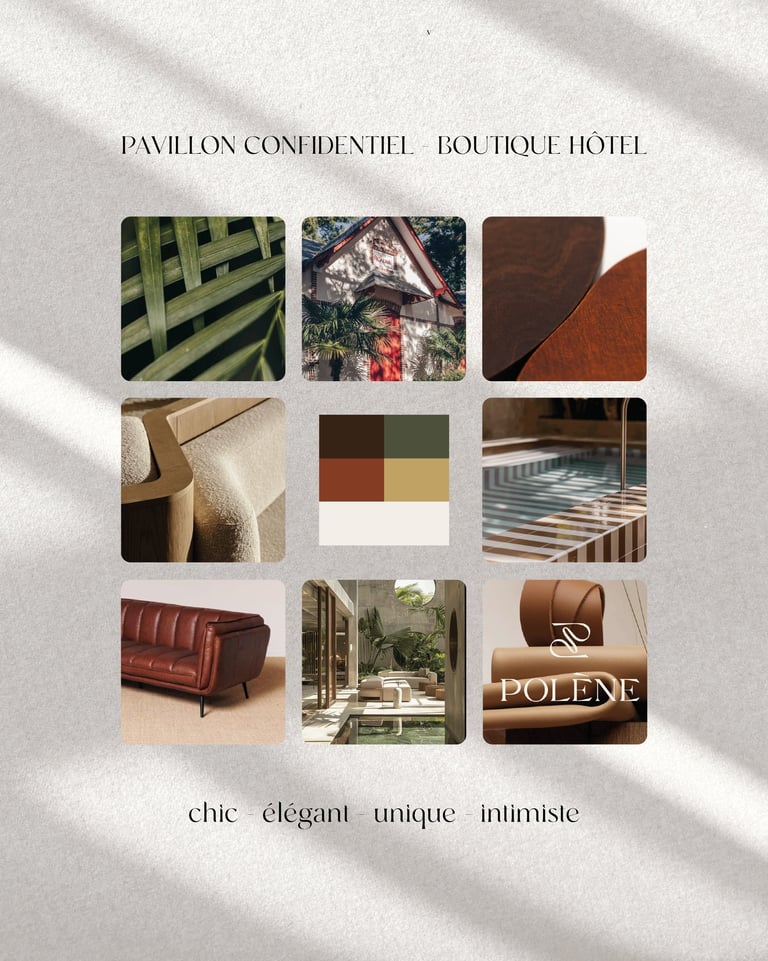 Direction artistique pour Iconique La Baule, moodboard Pavillon confidentiel - boutique hôtel