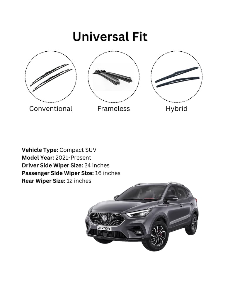 Prootto premium silicone-coated wiper blades for MG Astor