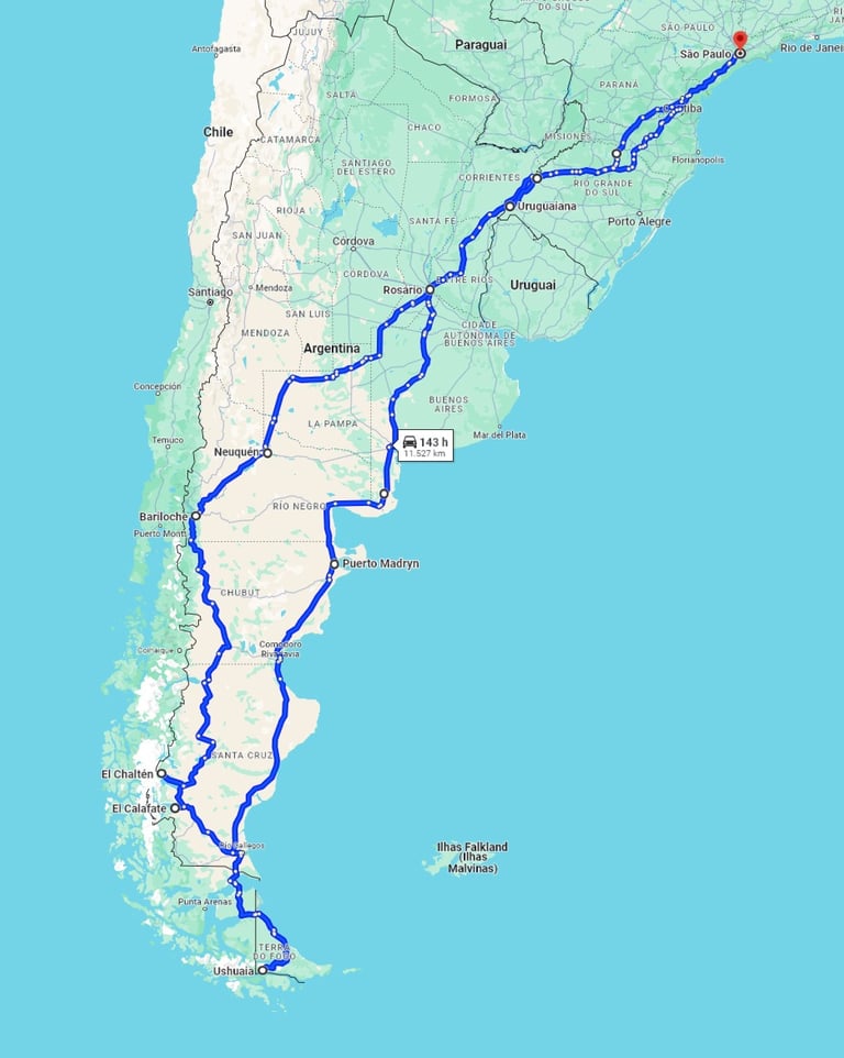 Mapa do Google Maps mostrando a rota percorrida na expedição.