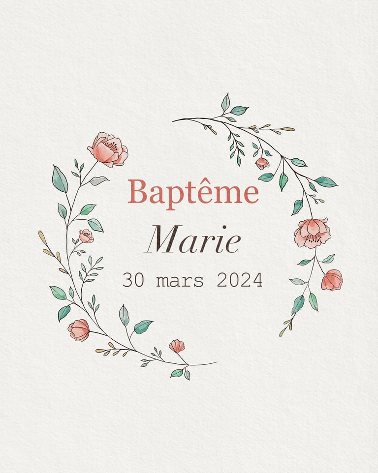 Etiquette de baptême à fleurs
