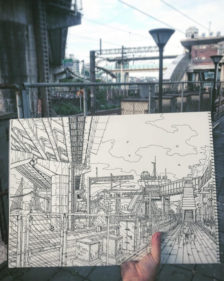 Urban sketch by artist Evgeny Bondarenko