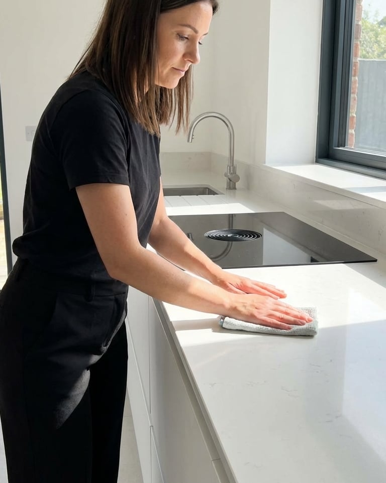 MyCleanHaven cleaning professional wiping kitchen counter