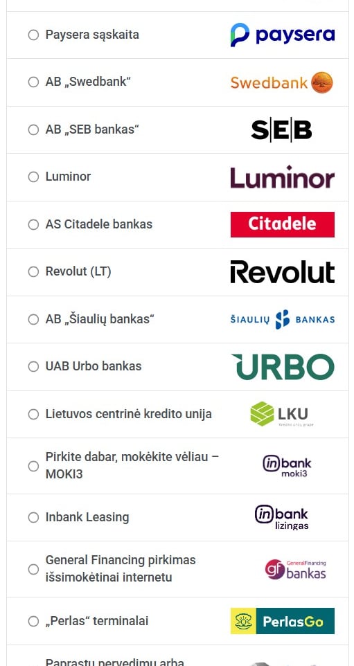 atsiskaitymo būdai