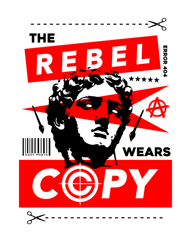 Graphic streetwear design featuring the words The Rebel Wears Copy