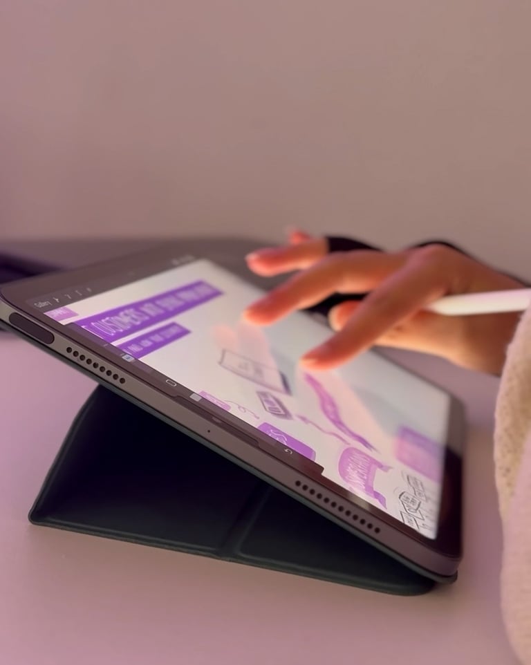 Closeup of iPad, live illustration